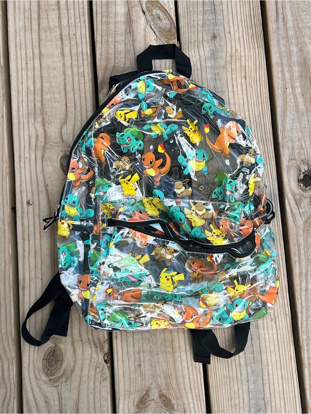 Kids Clear Backpack with Colorful Pokemon Character Print - Black Trim